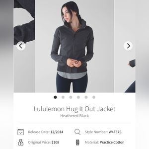 Lululemon hug it out jacket in heathered black, size 6